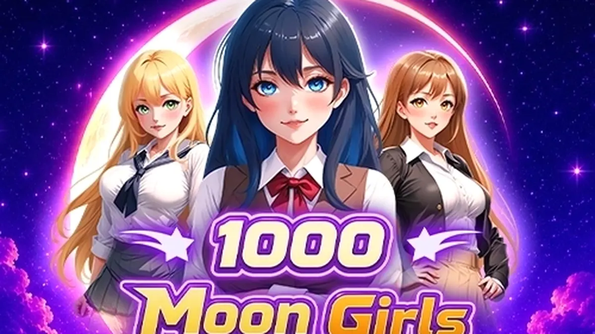 Tampilan antarmuka permainan slot 1000 Moon Girls dengan tujuh gulungan